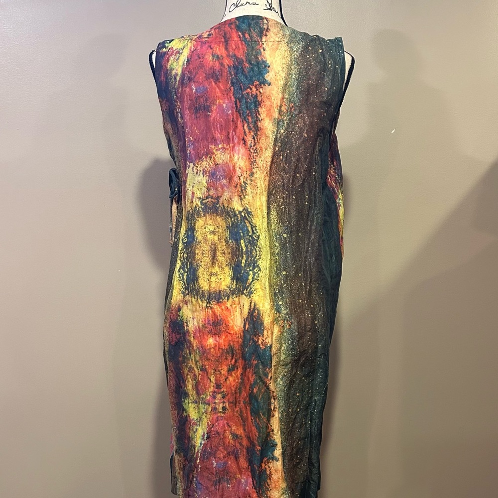 Bryn Walker Zen Taffeta Nebulosa Abstract Print Asymmetrical Hem Wrap Tunic - Picture 15 of 16